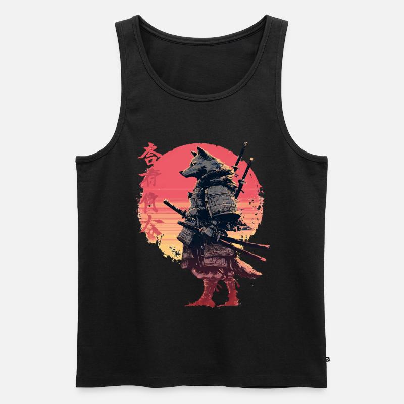 Wolfsamurai bei Sonnenuntergang - Männer Premium Bio Tank Top - Schwarz