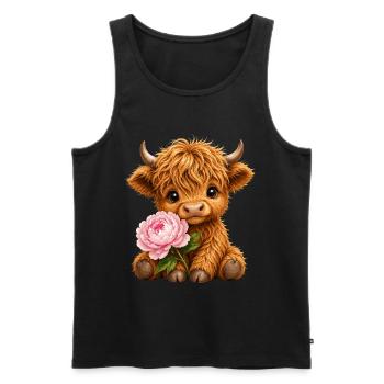 Vache des Highlands, vache des Highlands, bétail des Highlands, pivoines - Débardeur bio Premium Homme - noir - Devant - Michal (187cm)