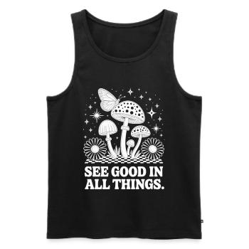 Pilz T-Shirt mit Schmetterling Spirituelles Motiv - Männer Premium Bio Tank Top - Schwarz - Vorne - Michal (187cm)