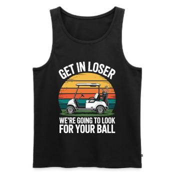 Golf Cart T-Shirt Gift Golf Fans and Golf Course - Men's Premium Organic Tank Top - black - Front - AI Model Male 178 light (178cm)
