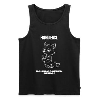 Frühdienst Fuchs T-Shirt – Kann losgehen Bin da - Männer Premium Bio Tank Top - Schwarz - Vorne - Michal (187cm)