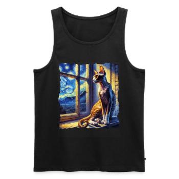 Cornish Rexkatze Starry Night - Männer Premium Bio Tank Top - Schwarz - Vorne - Michal (187cm)