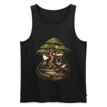 Bonsaibaum Mit Katze - Männer Premium Bio Tank Top - Schwarz - Vorne - Michal (187cm)