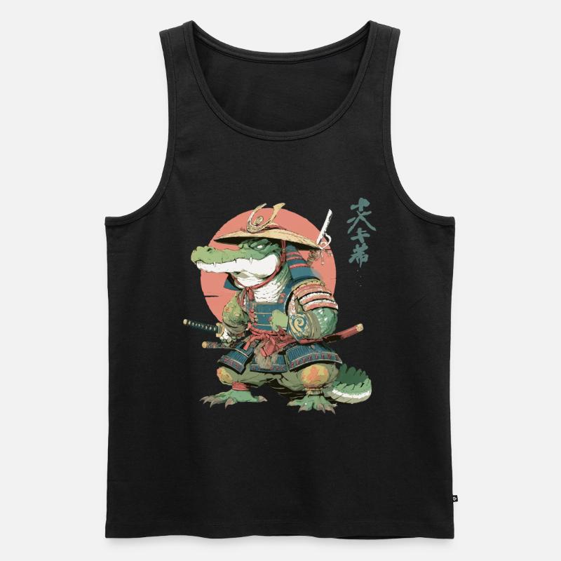 Samurai-Alligator in Sonnenuntergangsrüstung - Männer Premium Bio Tank Top - Schwarz
