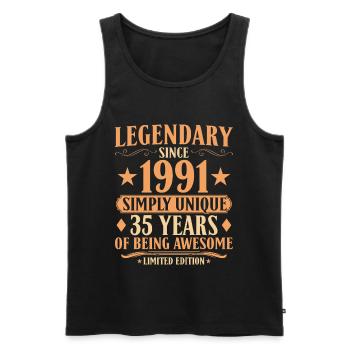 Légendaire depuis 1991 - Millésime du 35e anniversaire - Débardeur bio Premium Homme - noir - Devant - Michal (187cm)