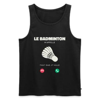 Le Badminton M’Appelle Faut Que J’y Aille - Débardeur bio Premium Homme - noir - Devant - Michal (187cm)