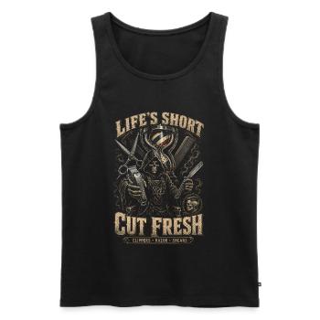 Barber Barbier Cut Fresh - Männer Premium Bio Tank Top - Schwarz - Vorne - AI Model Male 178 light (178cm)