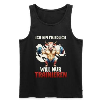 Gym BIN FREUNDLICH WILL NUR TRAINIEREN Lustig - Männer Premium Bio Tank Top - Schwarz - Vorne - Michal (187cm)