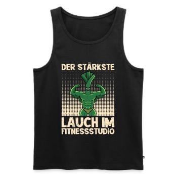 Gewichtheben DER STÄRKSTE LAUCH IM FITNESSSTUDIO - Männer Premium Bio Tank Top - Schwarz - Vorne - Michal (187cm)