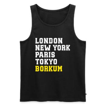Mer du Nord LONDRES NEW YORK PARIS TOKYO BORKUM - Débardeur bio Premium Homme - noir - Devant - Michal (187cm)
