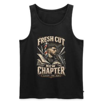 Barber Barbier Fresh Cut New Chapter - Männer Premium Bio Tank Top - Schwarz - Vorne - AI Model Male 178 light (178cm)