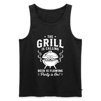 THE GRILL IS CALLING Beer Is Flowing BBQ - Männer Premium Bio Tank Top - Schwarz - Vorne - AI Model Male 178 light (178cm)