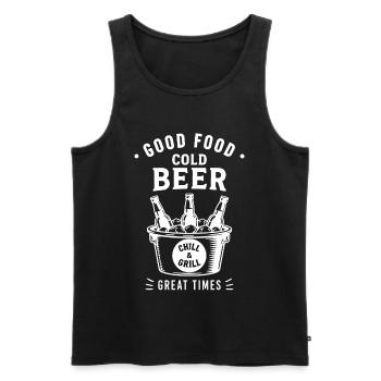 GOOD FOOD COLD BEER CHILL AND GRILL Summer - Men's Premium Organic Tank Top - black - Front - AI Model Male 178 light (178cm)