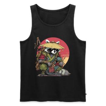 Waschbär-Samurai mit Strohhut - Männer Premium Bio Tank Top - Schwarz - Vorne - AI Model Male 178 light (178cm)