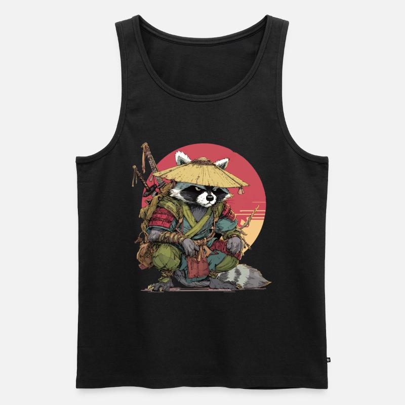 Raccoon Samurai with Straw Hat - Men's Premium Organic Tank Top - black