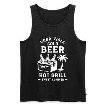 COLD BEER HOT GRILL SWEET SUMMER - Männer Premium Bio Tank Top - Schwarz - Vorne - AI Model Male 178 light (178cm)