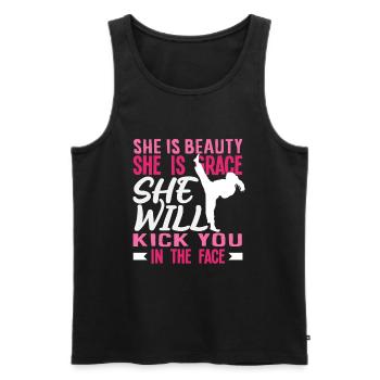 Karate Girl Beauty Grace Kicks In The Face - Men's Premium Organic Tank Top - black - Front - AI Model Male 178 light (178cm)