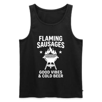 Flaming Sausages G Vibes and Cold Beer BBQ - Männer Premium Bio Tank Top - Schwarz - Vorne - AI Model Male 178 light (178cm)