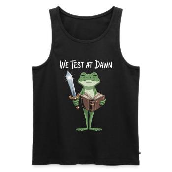 Wir testen bei Dawn Frog Warrior - Männer Premium Bio Tank Top - Schwarz - Vorne - Michal (187cm)
