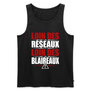 Loin des réseaux, loin des blaireaux - Débardeur bio Premium Homme - noir - Devant - Michal (187cm)