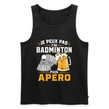 Je Peux Pas J’Ai Badminton Puis Apéro - Débardeur bio Premium Homme - noir - Devant - Michal (187cm)