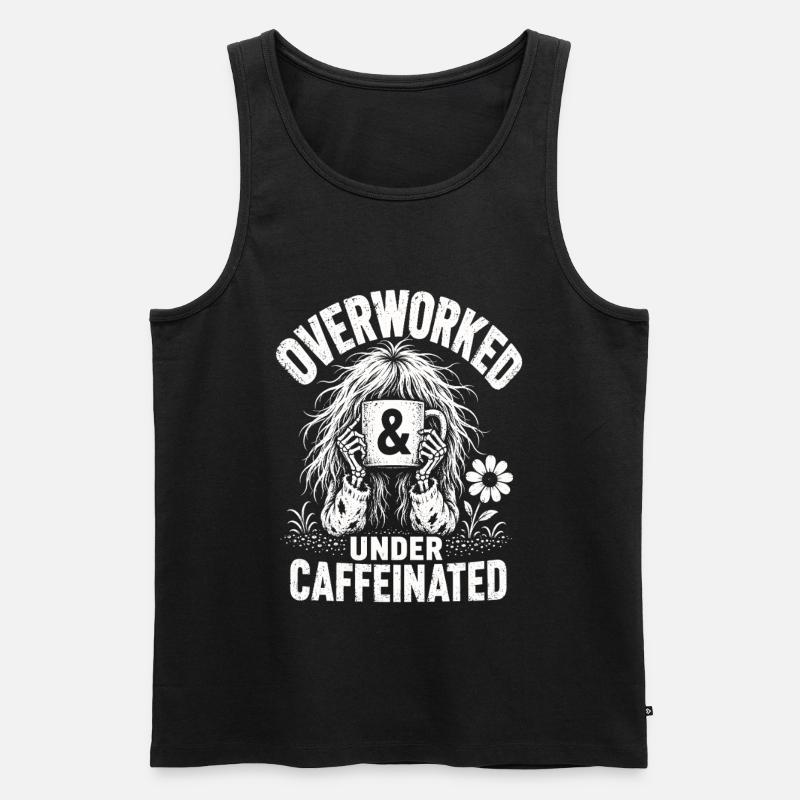 Kaffee Overworked Under Caffeinated Shirt - Männer Premium Bio Tank Top - Schwarz