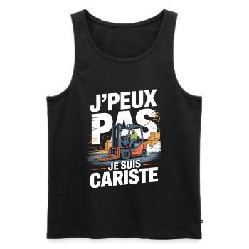 Humour Métier Logistique | T-Shirt Cariste Cadeau - Débardeur bio Premium Homme - noir - Devant - Michal (187cm)