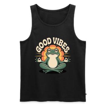 T-shirt grenouille avec l’inscription – Motif zen positif - Débardeur bio Premium Homme - noir - Devant - Michal (187cm)