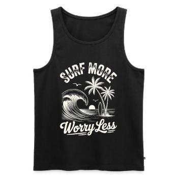 Surfez plus, inquiétez-vous, moins de vagues de vacances d’été - Débardeur bio Premium Homme - noir - Devant - Michal (187cm)