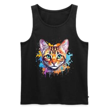 Splash Art Bengal Katzengesicht farbenfroh - Männer Premium Bio Tank Top - Schwarz - Vorne - AI Model Male 178 light (178cm)