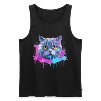 Visage de chat britannique à poil court en art éclaboussé coloré - Débardeur bio Premium Homme - noir - Devant - AI Model Male 178 light (178cm)