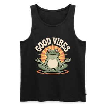 T-shirt grenouille avec soleil – Motif zen positif - Débardeur bio Premium Homme - noir - Devant - Michal (187cm)