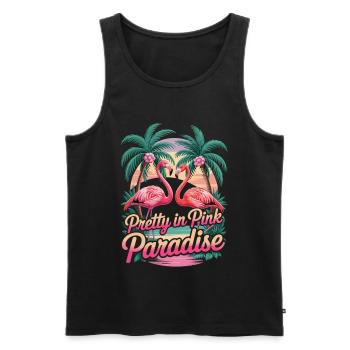 Chemise flamant rose avec palmiers – Paradis rose - Débardeur bio Premium Homme - noir - Devant - Michal (187cm)