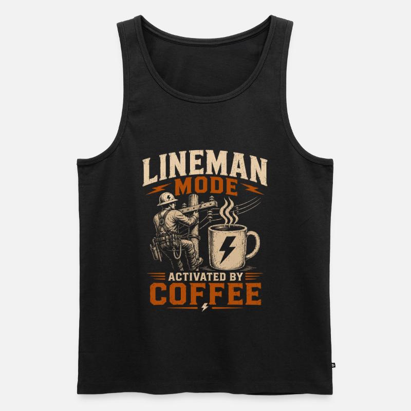 Lustiger Lineman Kaffee Strom Arbeit - Männer Premium Bio Tank Top - Schwarz