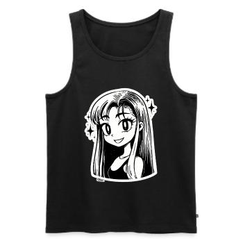 Manga Girl Portrait - Débardeur bio Premium Homme - noir - Devant - Michal (187cm)