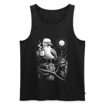 MOIN – Grummeliges Möwe mit Kaffee - Débardeur bio Premium Homme - noir - Devant - Michal (187cm)