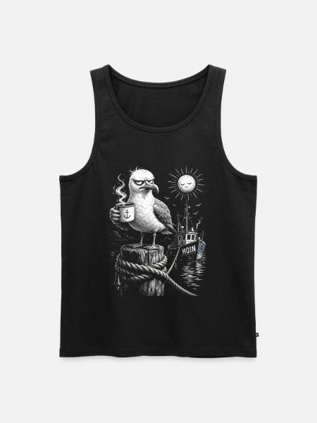 MOIN – Grumpy Seagull with Coffee - Men's Premium Organic Tank Top - black
