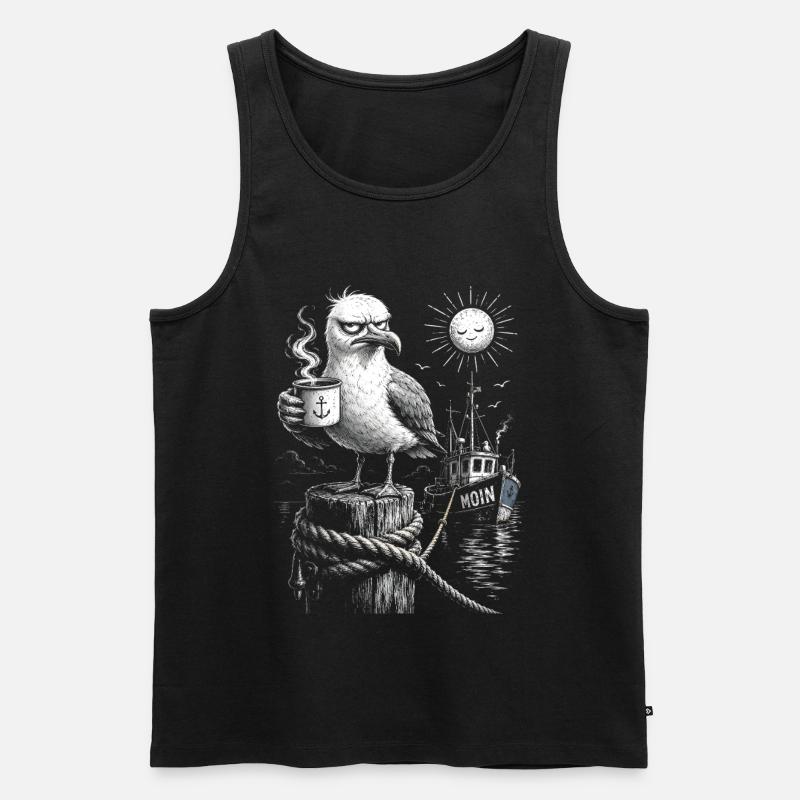 MOIN – Grummeliges Möwe mit Kaffee - Männer Premium Bio Tank Top - Schwarz