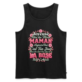 Joyeuse Fête des Mères Maman La Patronne Fleurs - Débardeur bio Premium Homme - noir - Devant - Michal (187cm)