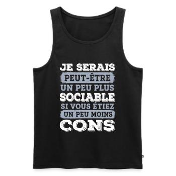 SOCIABLE Cadeau humour personnalisé - Débardeur bio Premium Homme - noir - Devant - Michal (187cm)