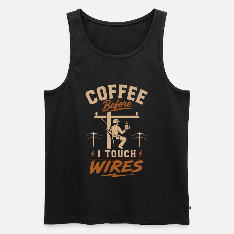Kaffee Bevor Ich Kabel Anfasse - Männer Premium Bio Tank Top - Schwarz