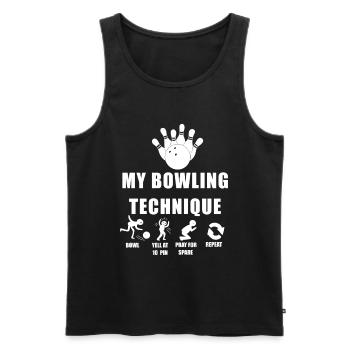 Ma technique de bowling : crier à 10 quilles humour - Débardeur bio Premium Homme - noir - Devant - AI Model Male 178 light (178cm)