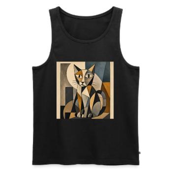 Cubist Cat Figurine in Geometry - Men's Premium Organic Tank Top - black - Front - AI Model Male 178 light (178cm)