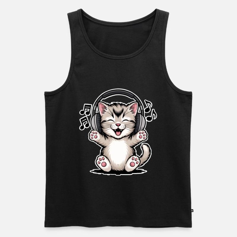 Katze Musik  - Männer Premium Bio Tank Top - Schwarz