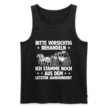 Bitte vorsichtig behandeln – Retro Spruch - Männer Premium Bio Tank Top - Schwarz - Vorne - Michal (187cm)