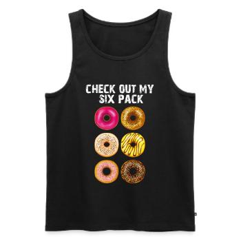 Check out My Six Pack Donuts Funny Gym Food Gift - Men's Premium Organic Tank Top - black - Front - AI Model Male 178 light (178cm)