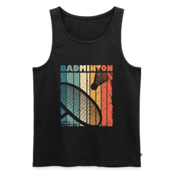 Retro Druck mit Badminton Schläger und Federball - Männer Premium Bio Tank Top - Schwarz - Vorne - AI Model Male 178 light (178cm)