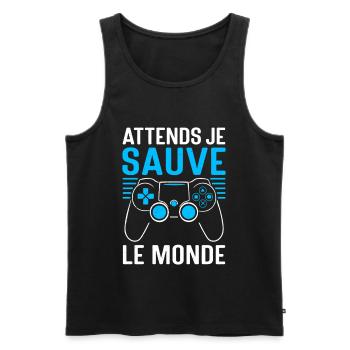 Gamer Jeux Vidéo Cadeau humour personnalisé - Débardeur bio Premium Homme - noir - Devant - Michal (187cm)