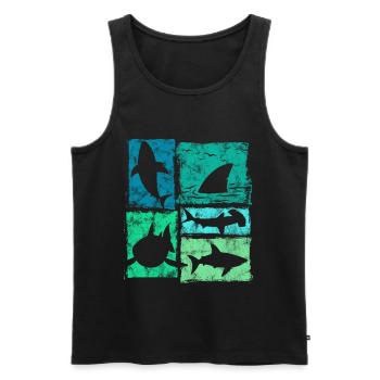 Retro Hai Silhouetten Grafik - Männer Premium Bio Tank Top - Schwarz - Vorne - Michal (187cm)