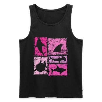 Haie Retro Silhouetten Grafik - Männer Premium Bio Tank Top - Schwarz - Vorne - Michal (187cm)